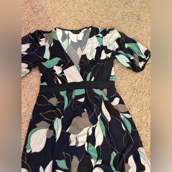 BCBGMAXAZRIA DRESS NAVY BLUE GREEN FLORAL DRESS- EMPIRE SKETCH CAREER WORK - Picture 4 of 7
